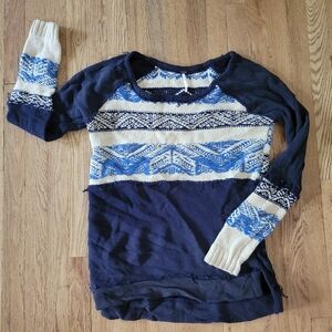 Blue and Cream Patterned Sweater